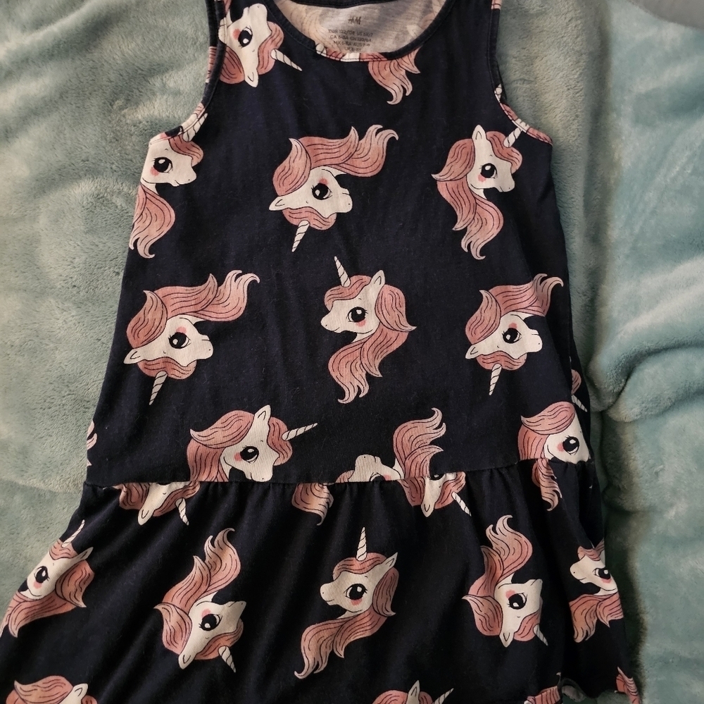H&M Navy Dress with Pink Unicorn Print
